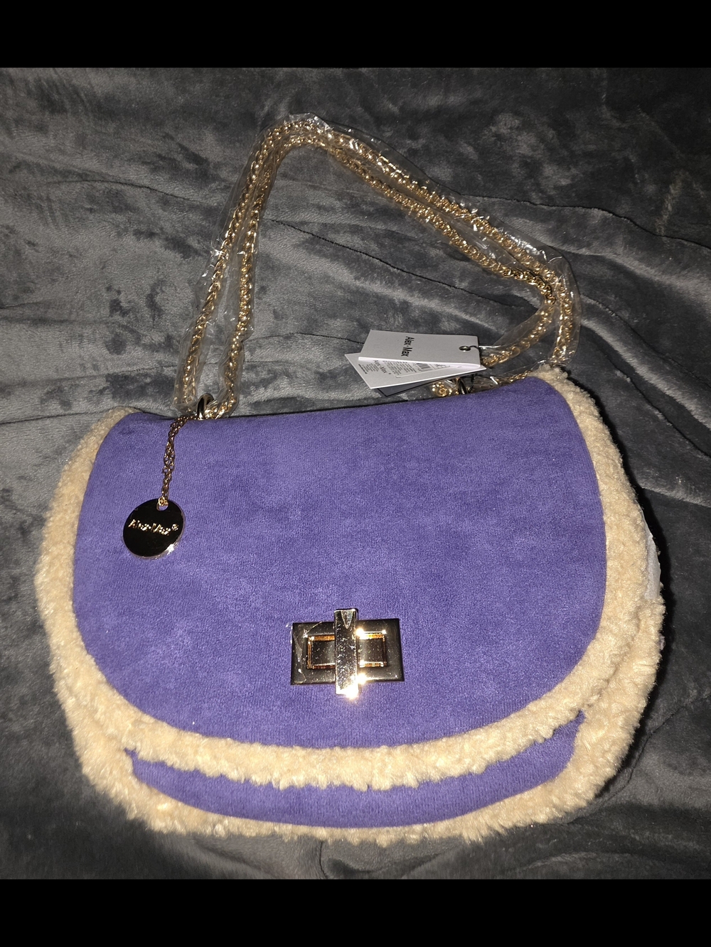 Alwx Max Purple Faux-Suede And Velvet Shearling Chain-Shoulder Bag